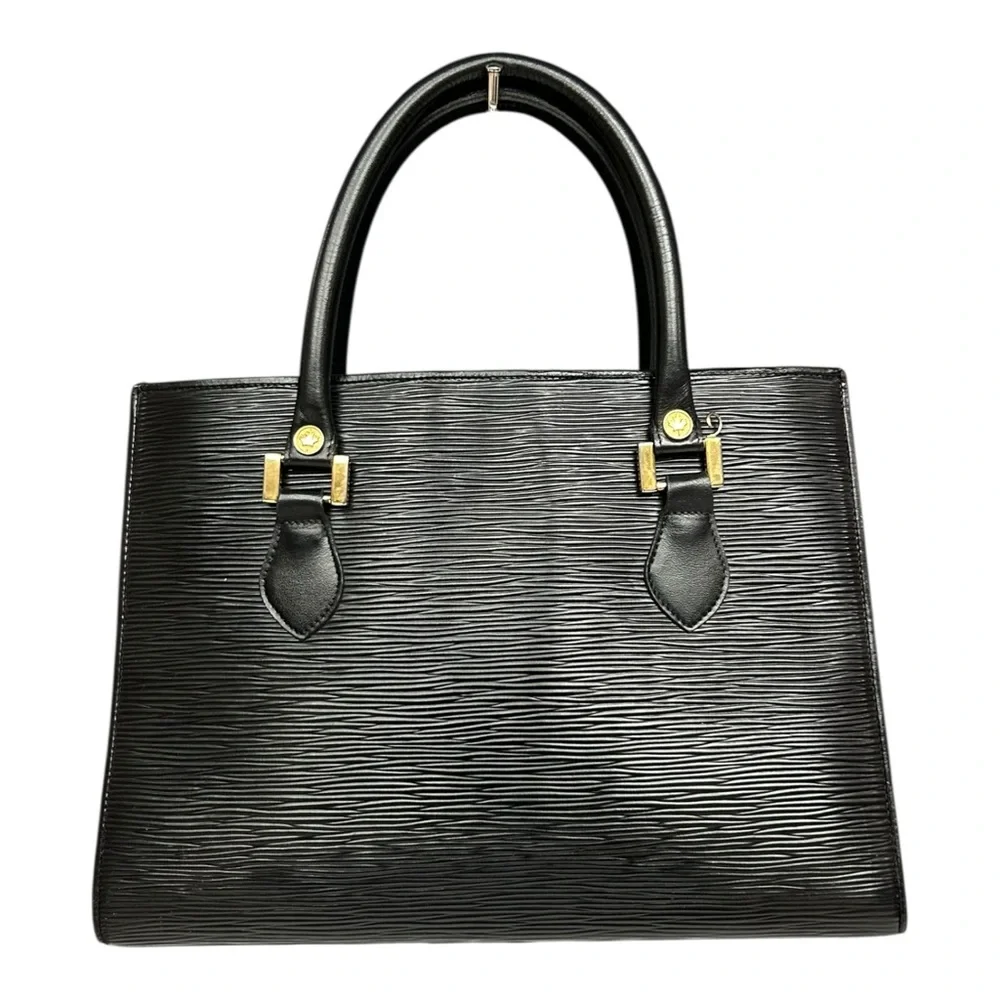 Vintage Black Epi Leather Structured Top Handle Bag Made in Canada Minimalist - Picture 1 of 17